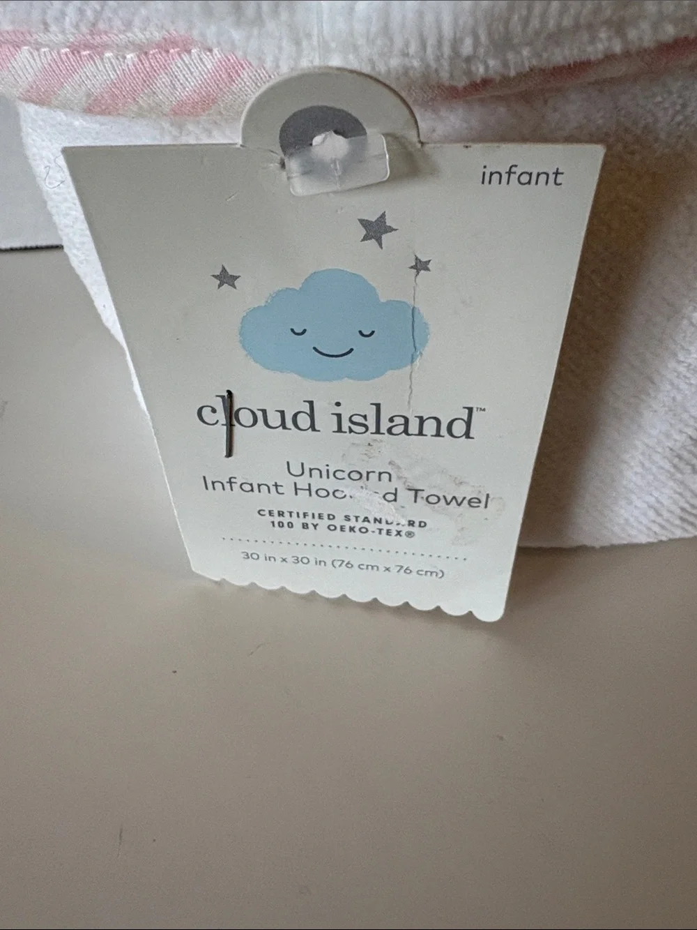 cloud island White & Pink Unicorn Hooded Towel with Gold Horn Infant